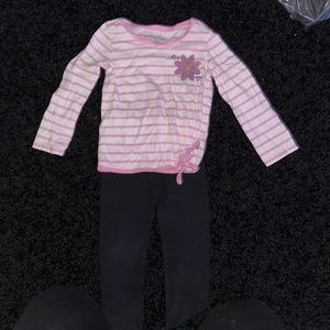 Pink striped top w/black leggings